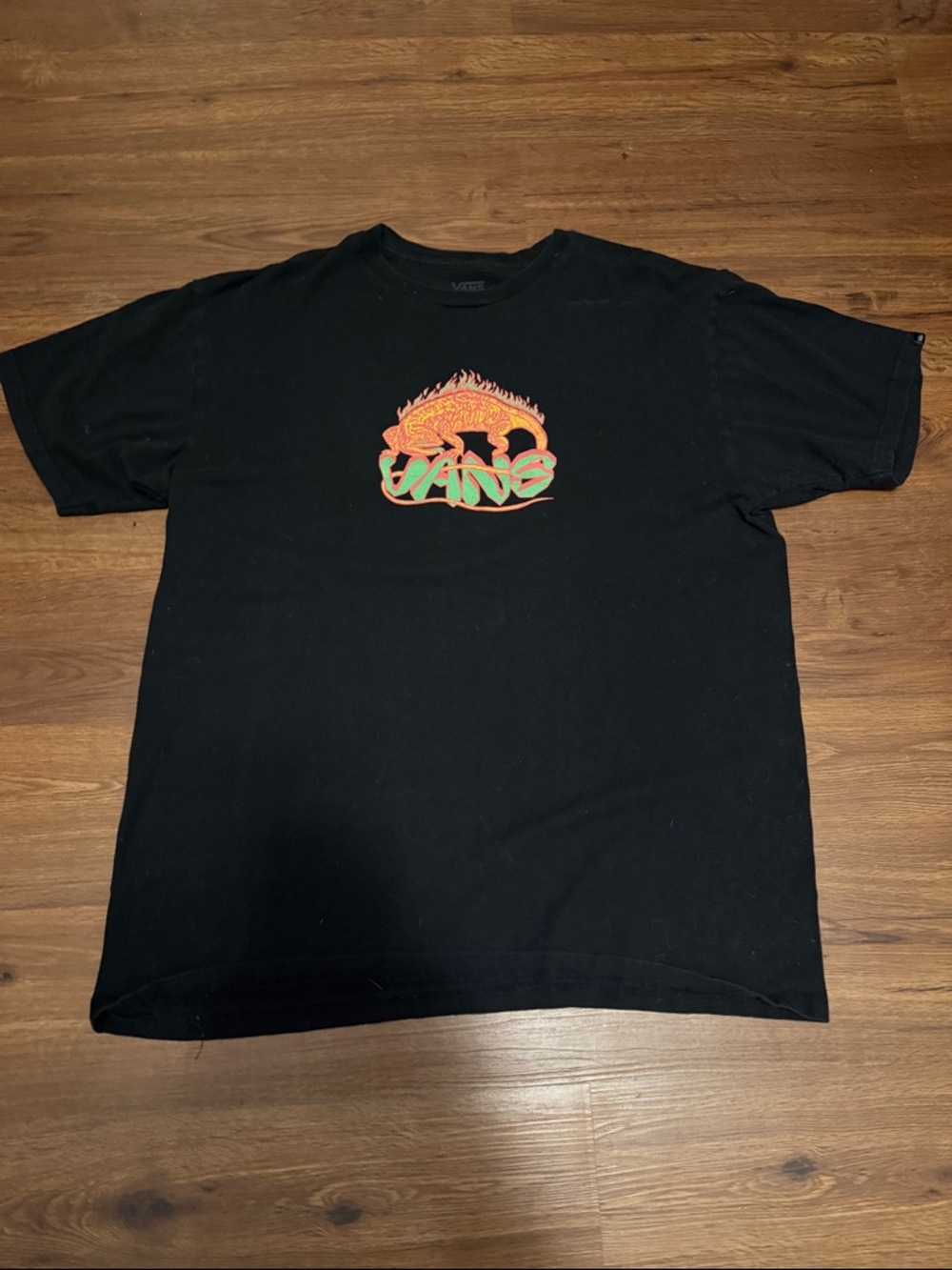 Vans Black Tee with Orange Flame Chameleon Graphic